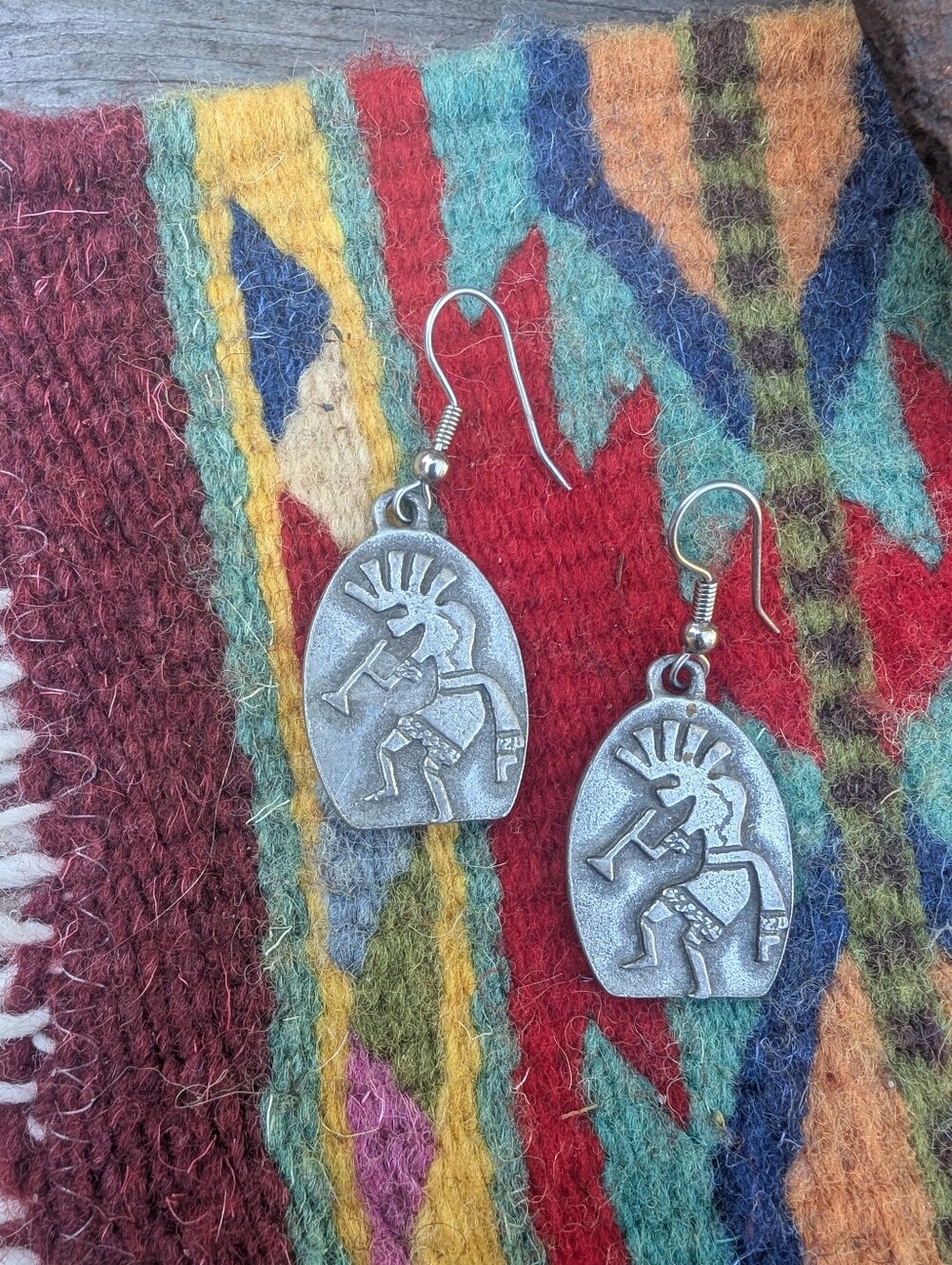 Vintage  Kokopelli Silver Drop Earrings - Pewter Southwestern Earrings